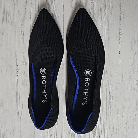 Rothys The point black pointed toe flats blue edges women's size 7.5 - Picture 10 of 11